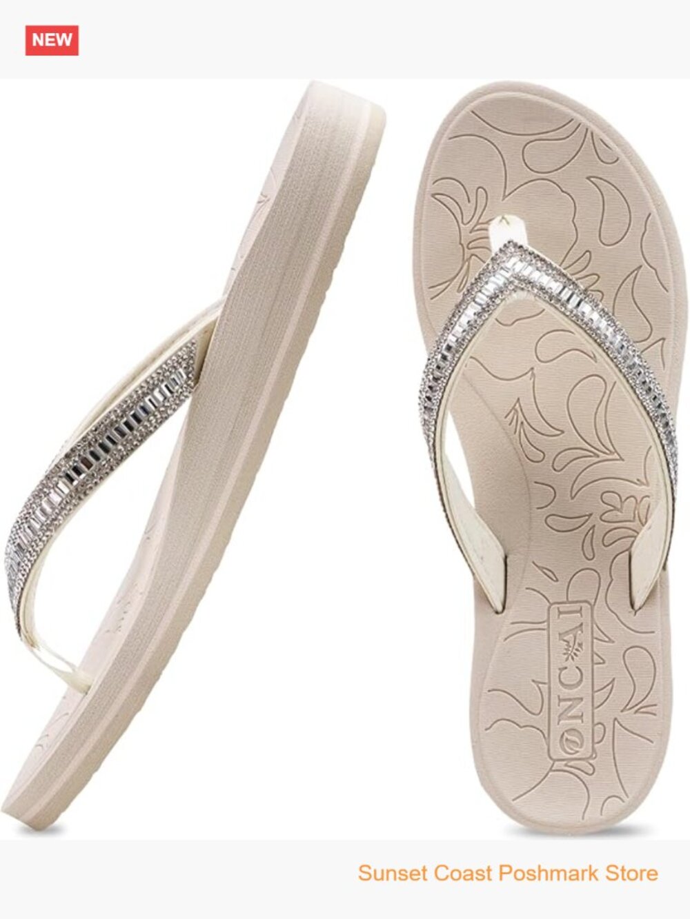 Womens Flip Flops with Rhinestone Arch Support Yoga Mat Comfort Walking Summer